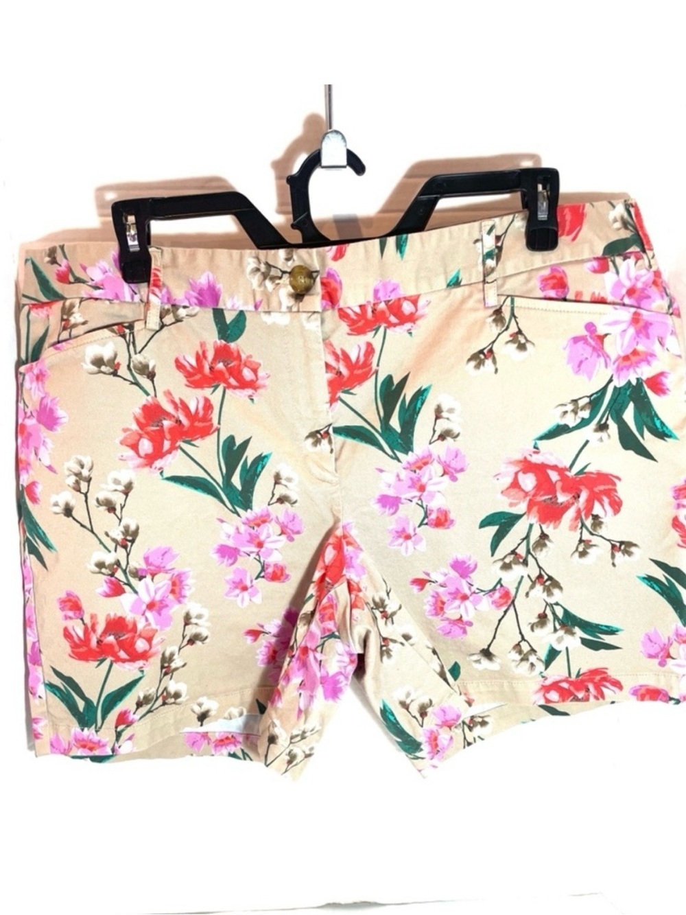 Lands’ End Floral Shorts 20W Plus Size Tan Pink Summer Casual Stretch